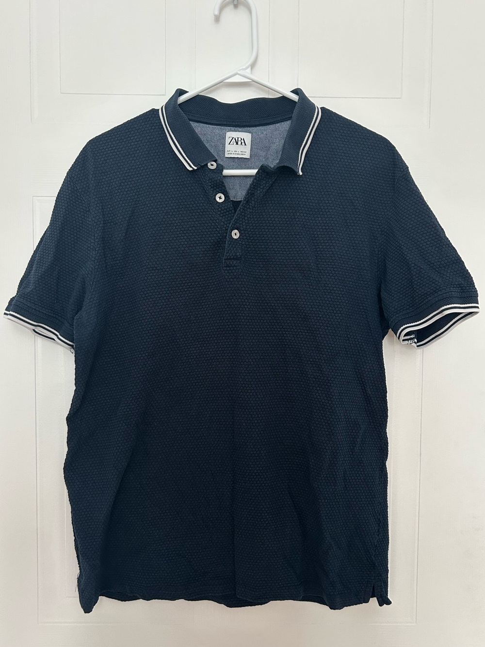 Zara Dark Navy Polo with White Stripe Trim - Men’s Size L